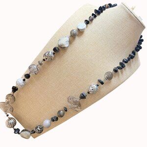Chico's Long Bead Necklace In Monochromatic Grays & Black NWT